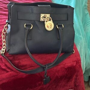 Michael Kors Navy Shoulder Bag with Gold Accents